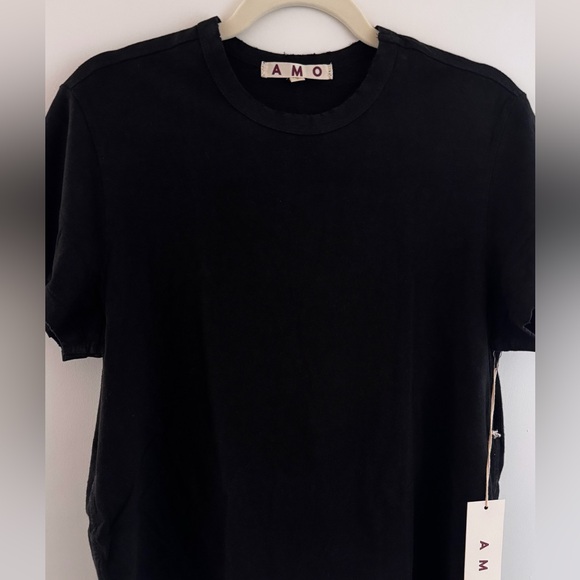 AMO Classic Black Women's T-Shirt distressed neck line - Picture 4 of 5